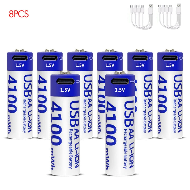 Kuugro AA 1.5V 4100mWh USB Rechargeable Battery Type-C Rechargeable AA Li-ion Battery for Remote Control Smart Door Lock Toys