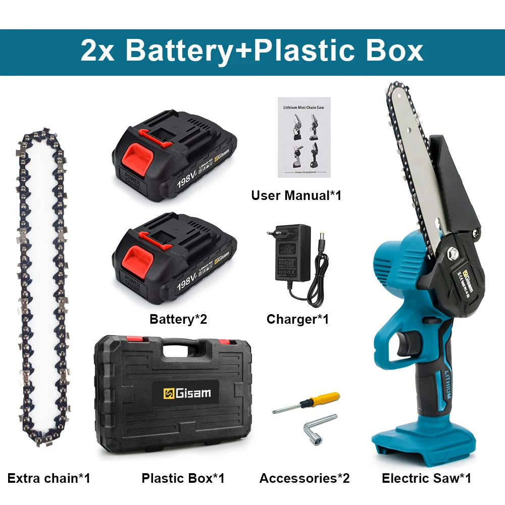 Gisam 6 Inch Chain Saw Cordless Electric Saw Handheld Garden Logging Chainsaw Wood Cutting Power Tool for Makita 18V Battery Pin 