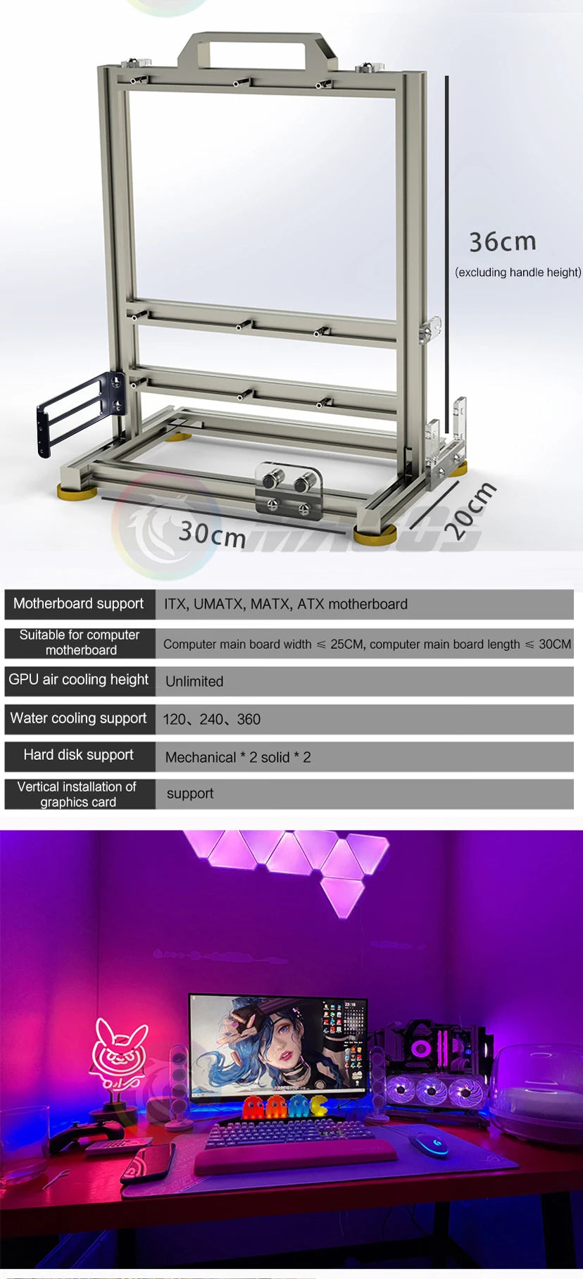 MOD Gamer-behuizing, DIY ITX MATX ATX PC-behuizing open frame rek, waterkoeler desktop computer gaming chassis, verticale persoonlijkheid