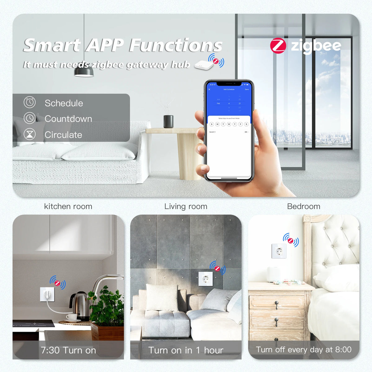  Enchufe inteligente Zigbee de pared – simple, doble o triple