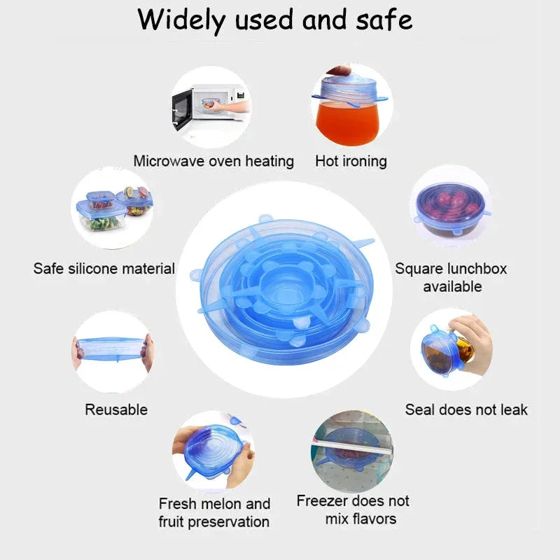 6pcs Reusable Silicone Stretch Lids For Food Bowls - Multifunctional Fruit And Vegetable Fresh-Keeping Cover 