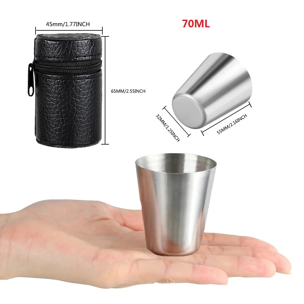 4/6Pcs set Outdoor Practical Travel Stainless Steel Cups Mini Set Glasses For Whisky Wine With Case Portable Drinkware 30/70ml 