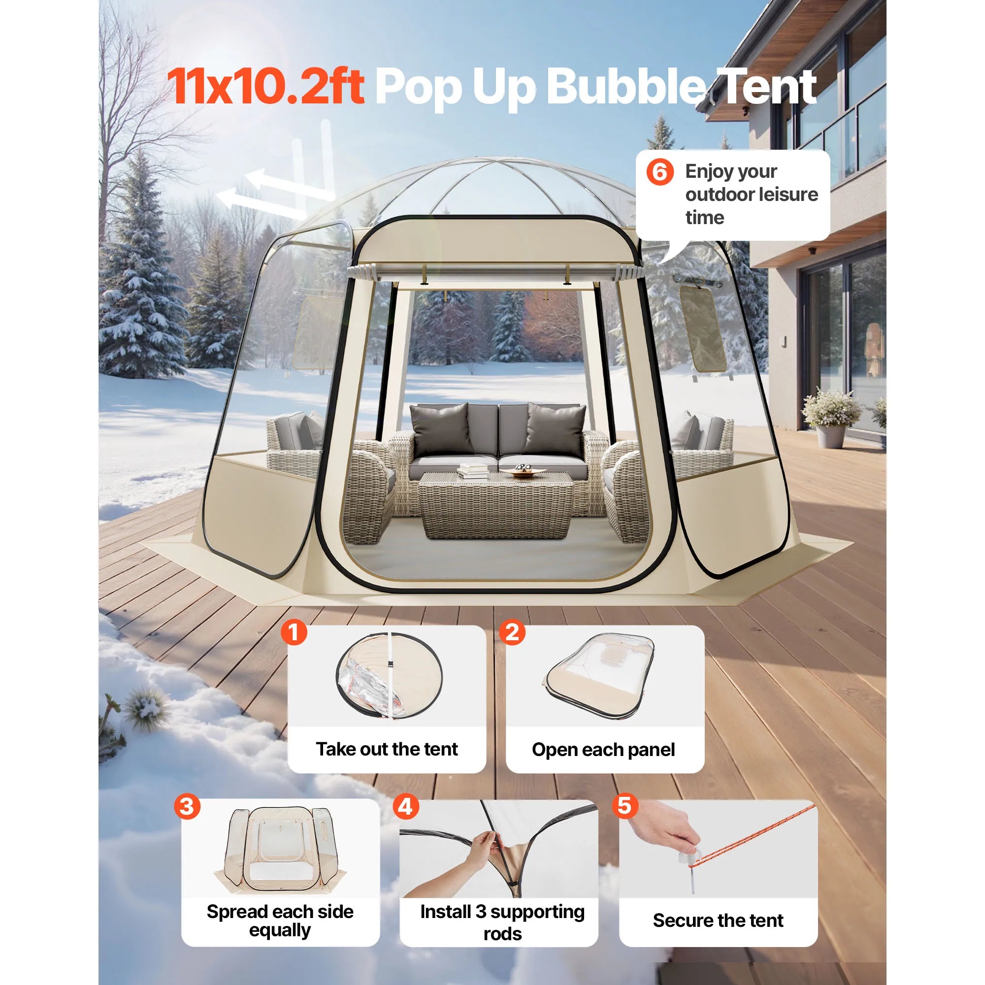 SucceBuy Bulle surgissante Tente étanche à l’eau et résistante aux UV, abri de camping transparent, tente dome/igloo d’extérieur avec fenêtres