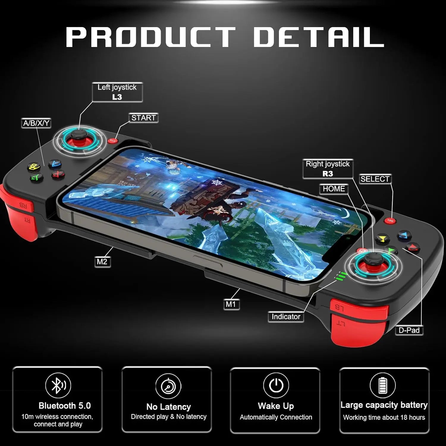 D3 Retractable Wireless Game Controller for Phone, Switch, PS3, PS4, PC