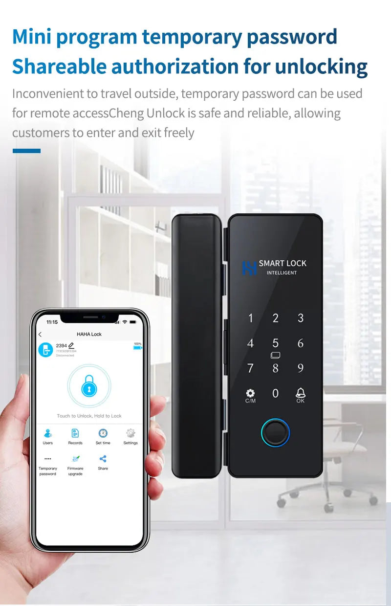 Bluetooth-tasted Lock til glas- eller rammede døre