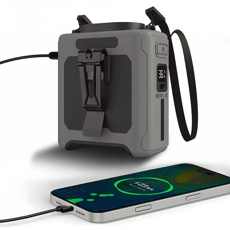 10000mAh Neck-Worn Fan with LED Light and Power Bank
