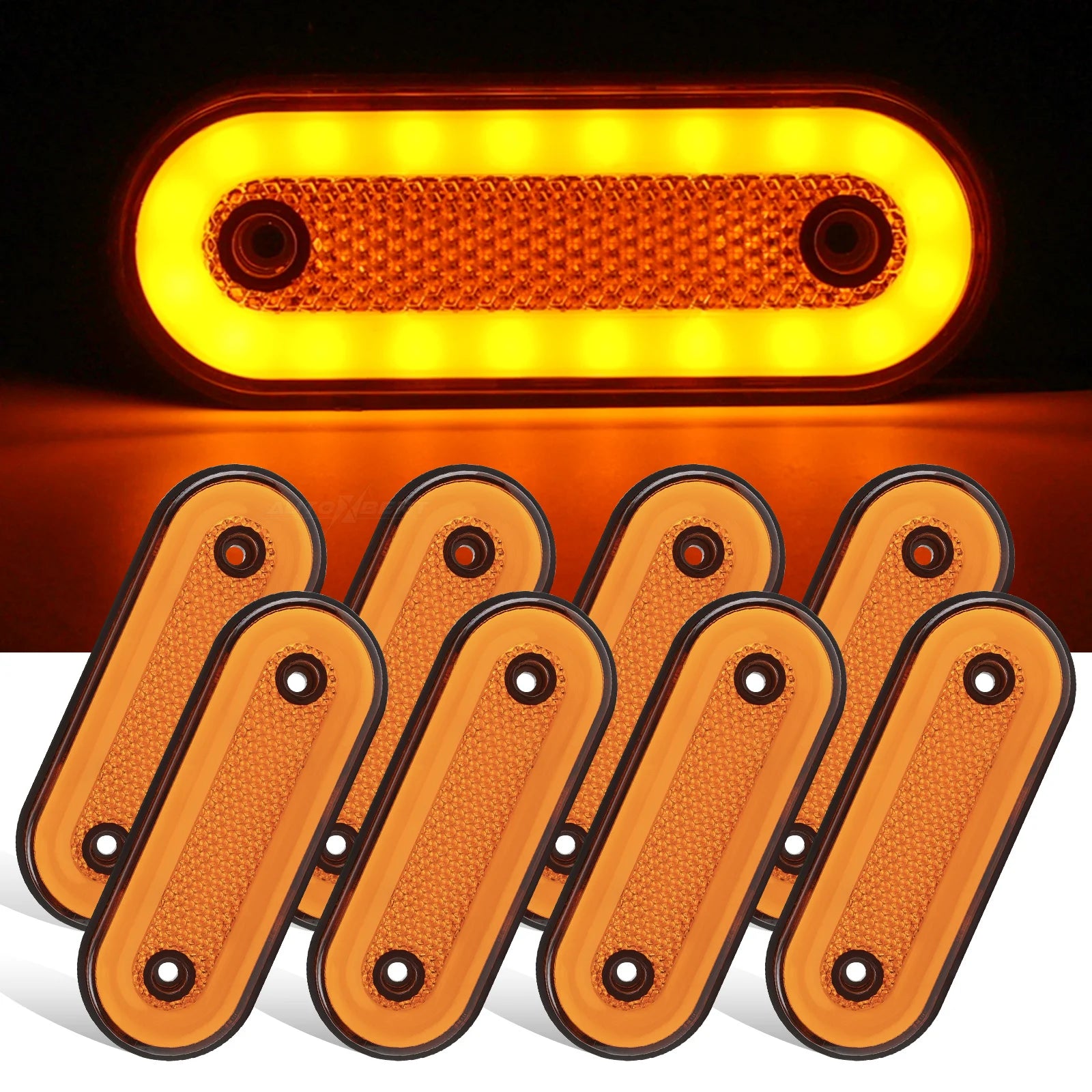 8pcs 12V 24V Oval LED Side Light Front Rear Clearance Side Marker Lamp Parking Light Trailer Trailer Camper Pickup Surface Mount