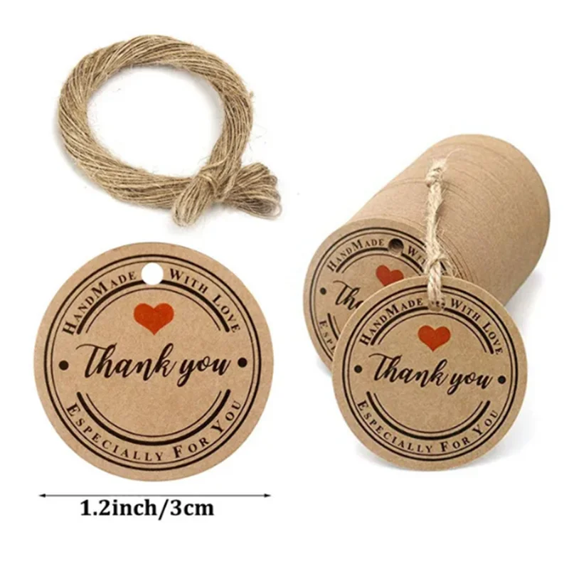 Ručne vyrobené ďakovné darčekové štítky – sada 100 kusov kraftového papiera