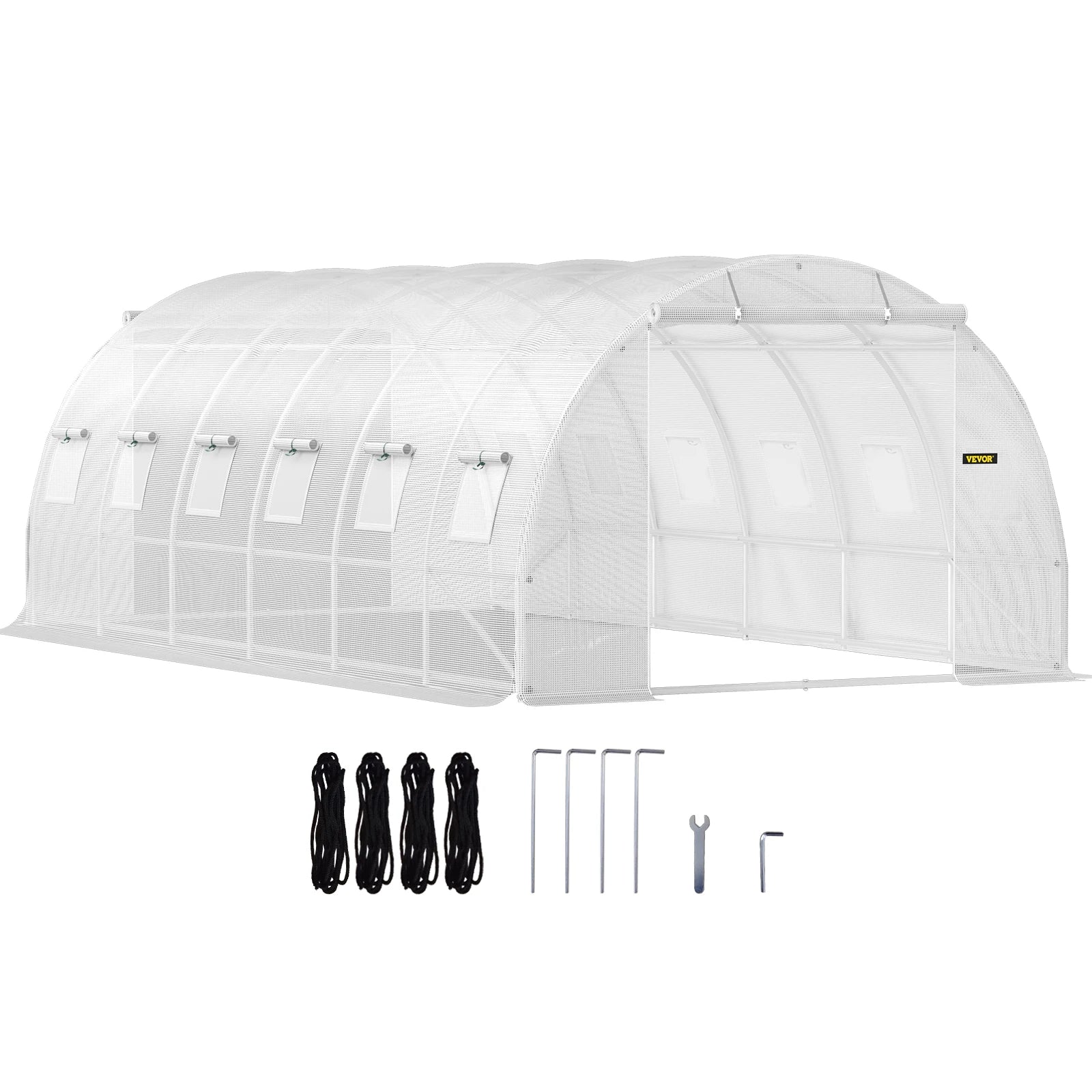 SucceBuy seră tubulară de trecere 20x10x7/15x7x7 ft pentru plante, cu adăpost de tip casă fierbinte, cadrul din oțel galvanizat, 3 brațe superioare și 2 uși cu fermoar