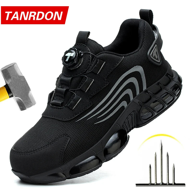 Rotary button new safety shoes for men, anti-impact and anti-piercing work shoes, fashionable men's sports shoes, and safety pro 