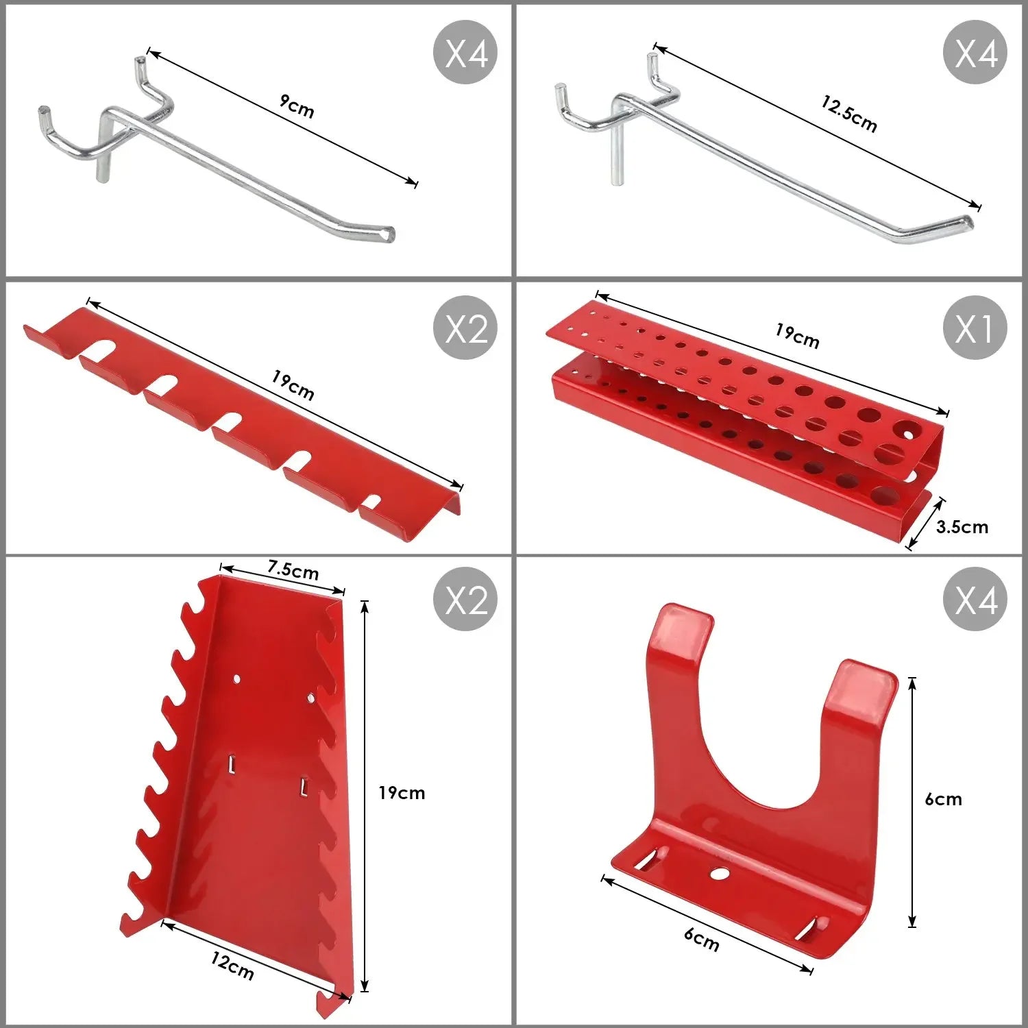 Tool Wall Perforated Wall Metal Panel Set with 17 Hooks