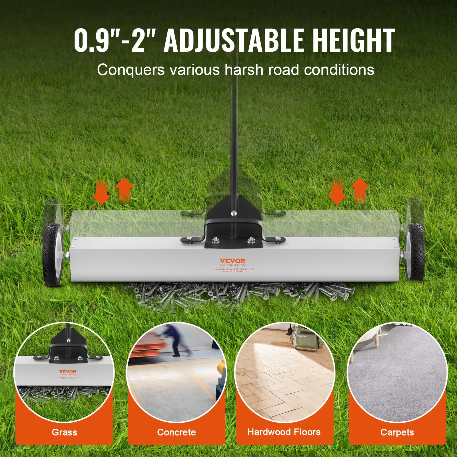 36-Inch Rolling Magnetic Sweeper with Wheels and Adjustable Handle