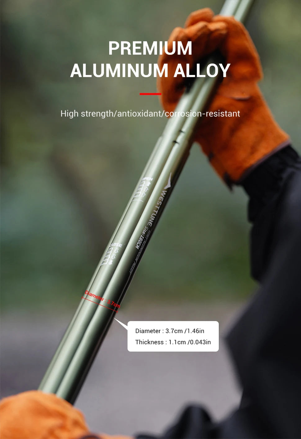 Adjustable Aluminum Tent Pole for Camping, Beach Shelters