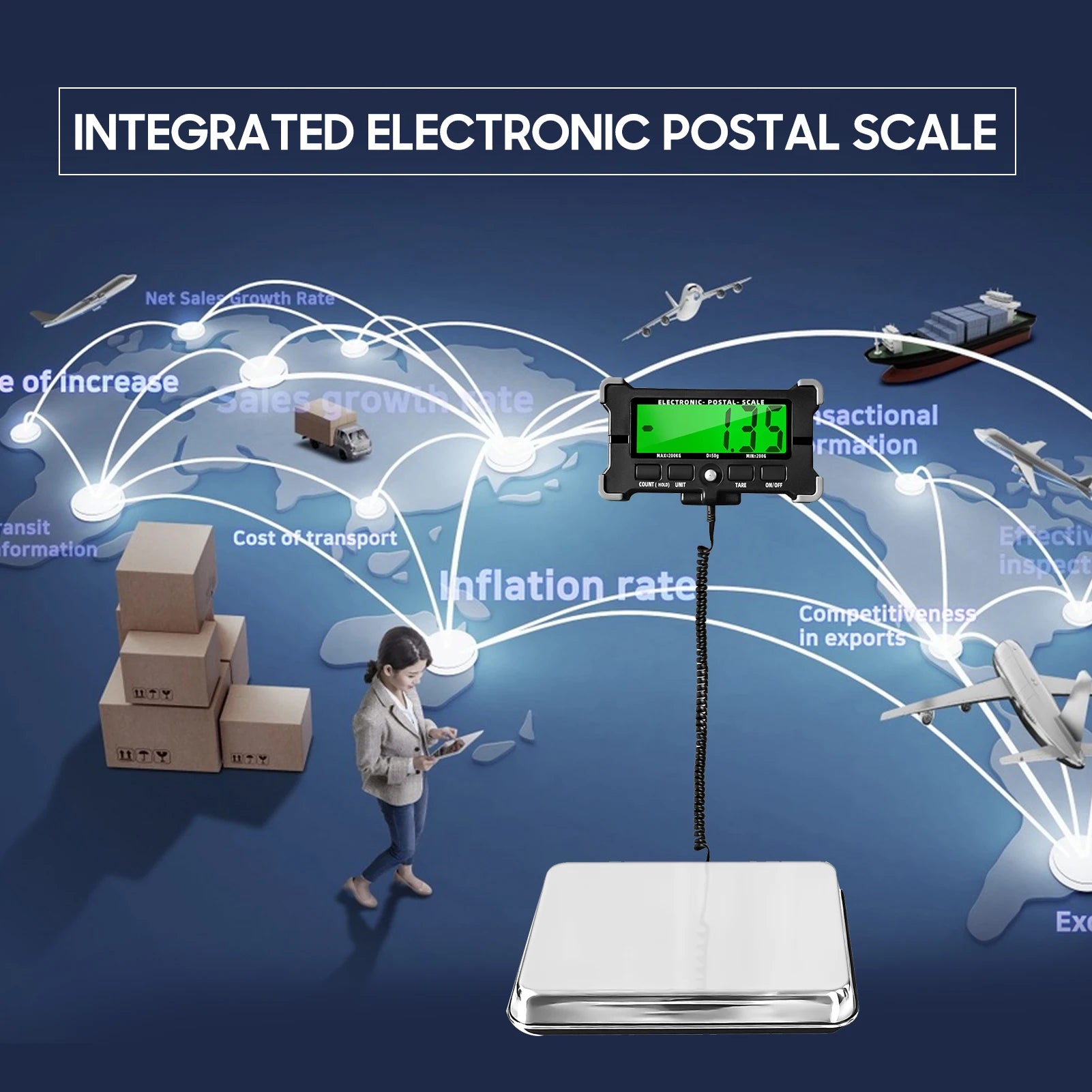 Digital Postal Scale 200kg Capacity with LCD Backlight Display