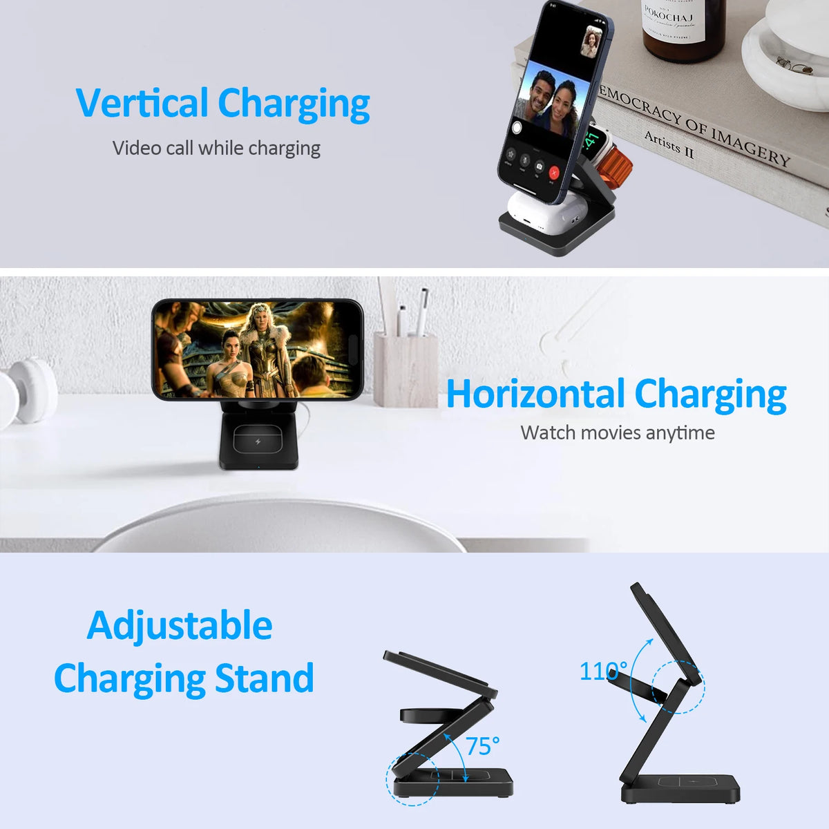 3 in 1 Magnetic Wireless Charging Station for iPhone, Apple Watch and Earphones