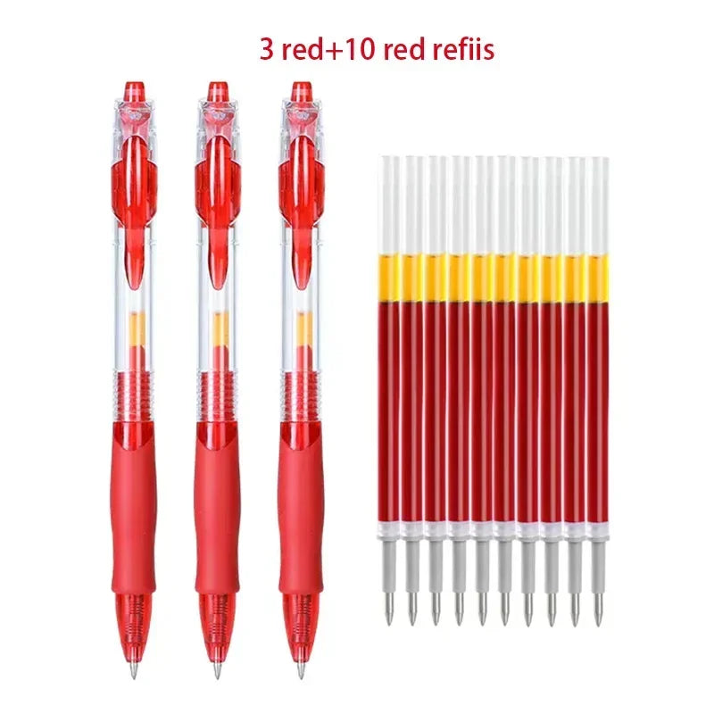 13/30pcs Retractable Gel Pens Set Black/Red/Blue Ink Ballpoint for Writing Refills Office Accessories School Supplies Stationery 