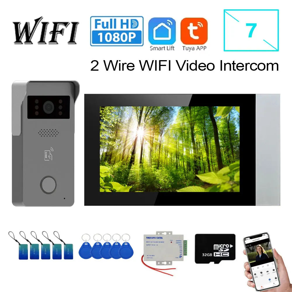 2 Wire Smart Home Tuya Wifi 1080P Video Intercom Video Door Phone 7'' Color Touch Screen Camera Doorbell Door Security System Spy-shop.com