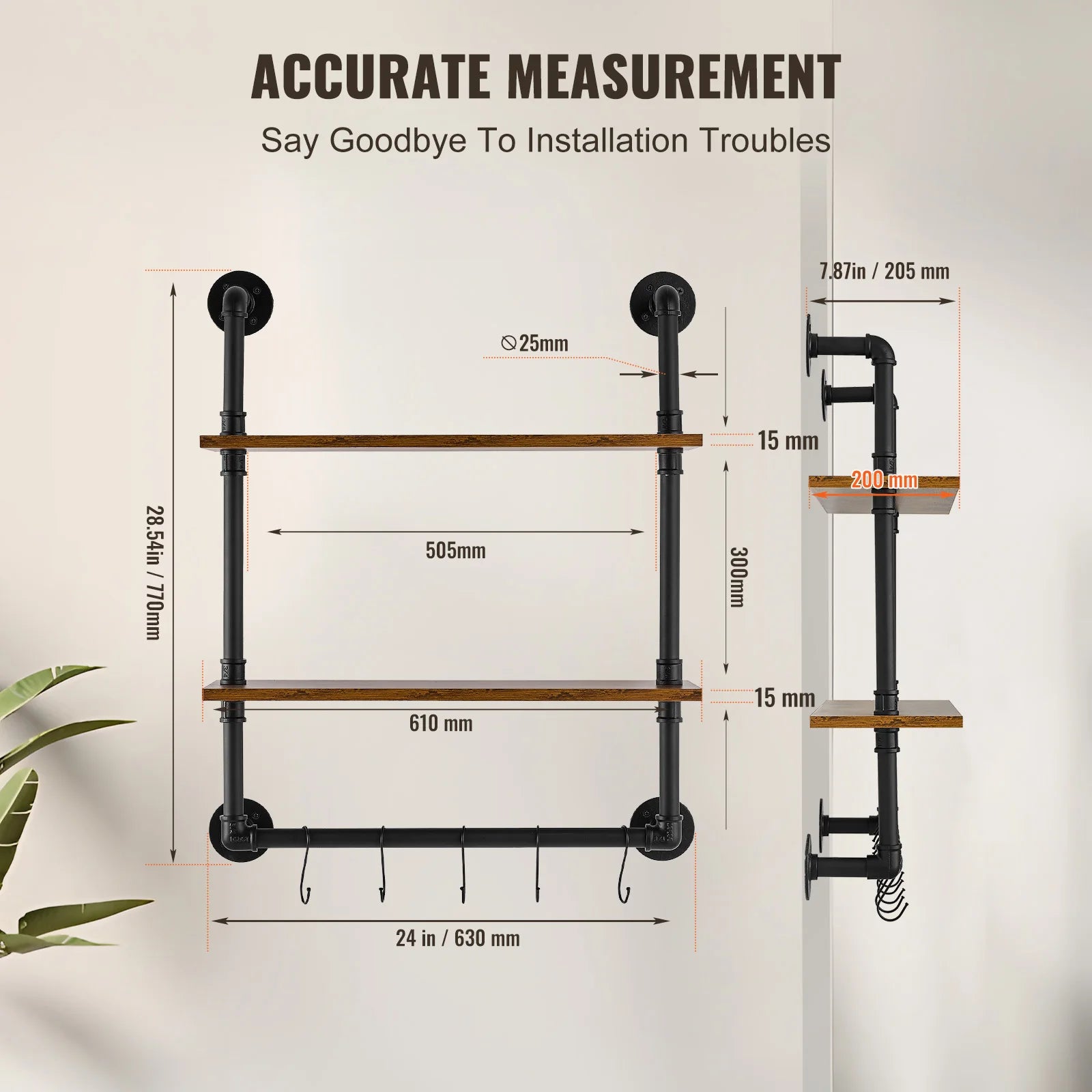 Industrial Pipe Wall Mount Floating Shelf Rack