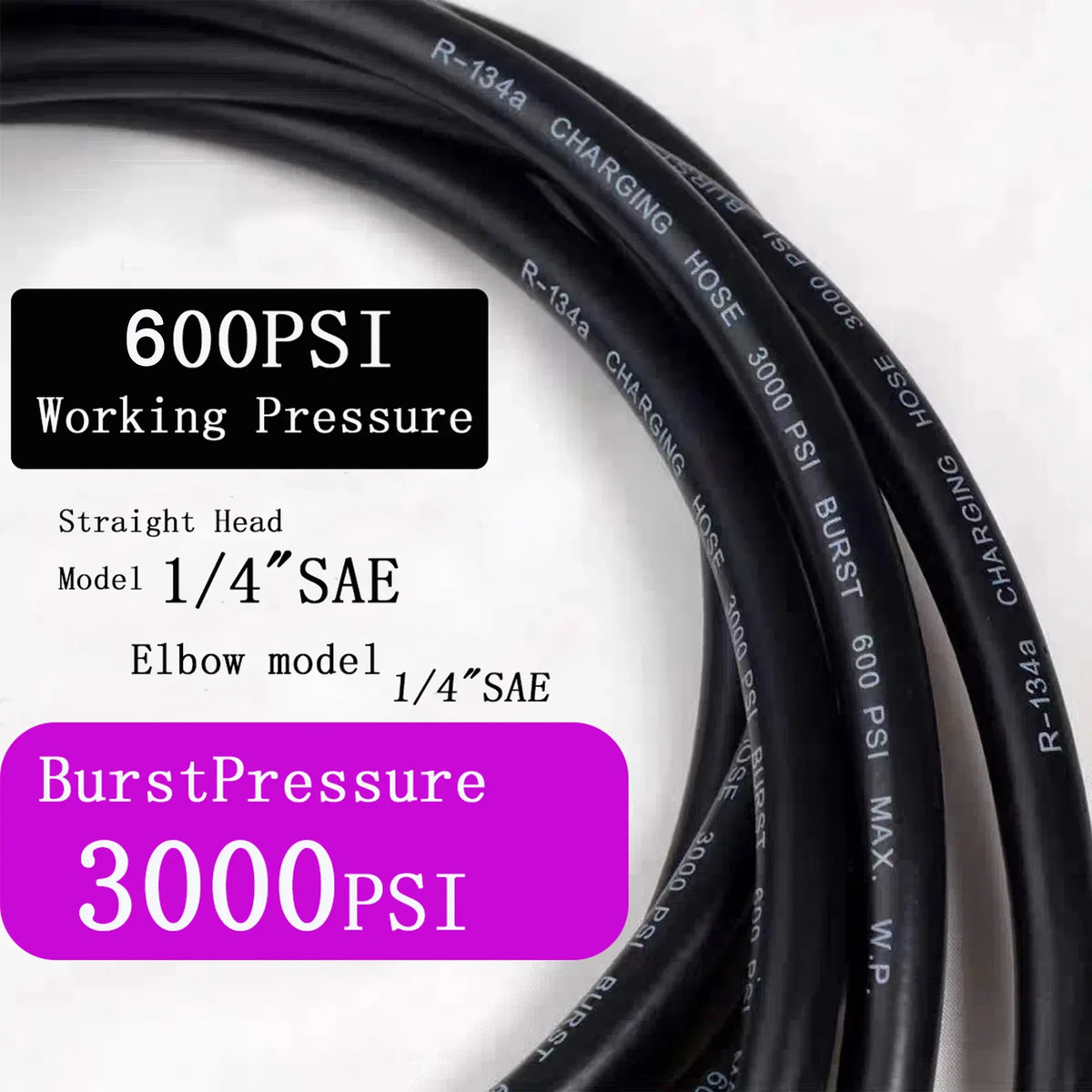 3 pièces Flexible de recharge R134a pour réfrigération AC, pression de travail 600-3000 PSI, compatible HVAC, manomètre de manifold et réfrigérant
