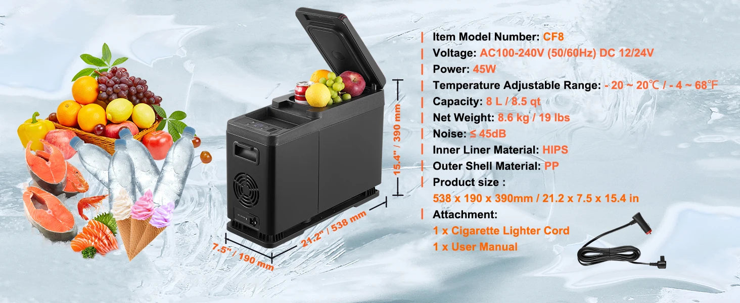 8L Portable Car Refrigerator with Fast Cooling and App Control
