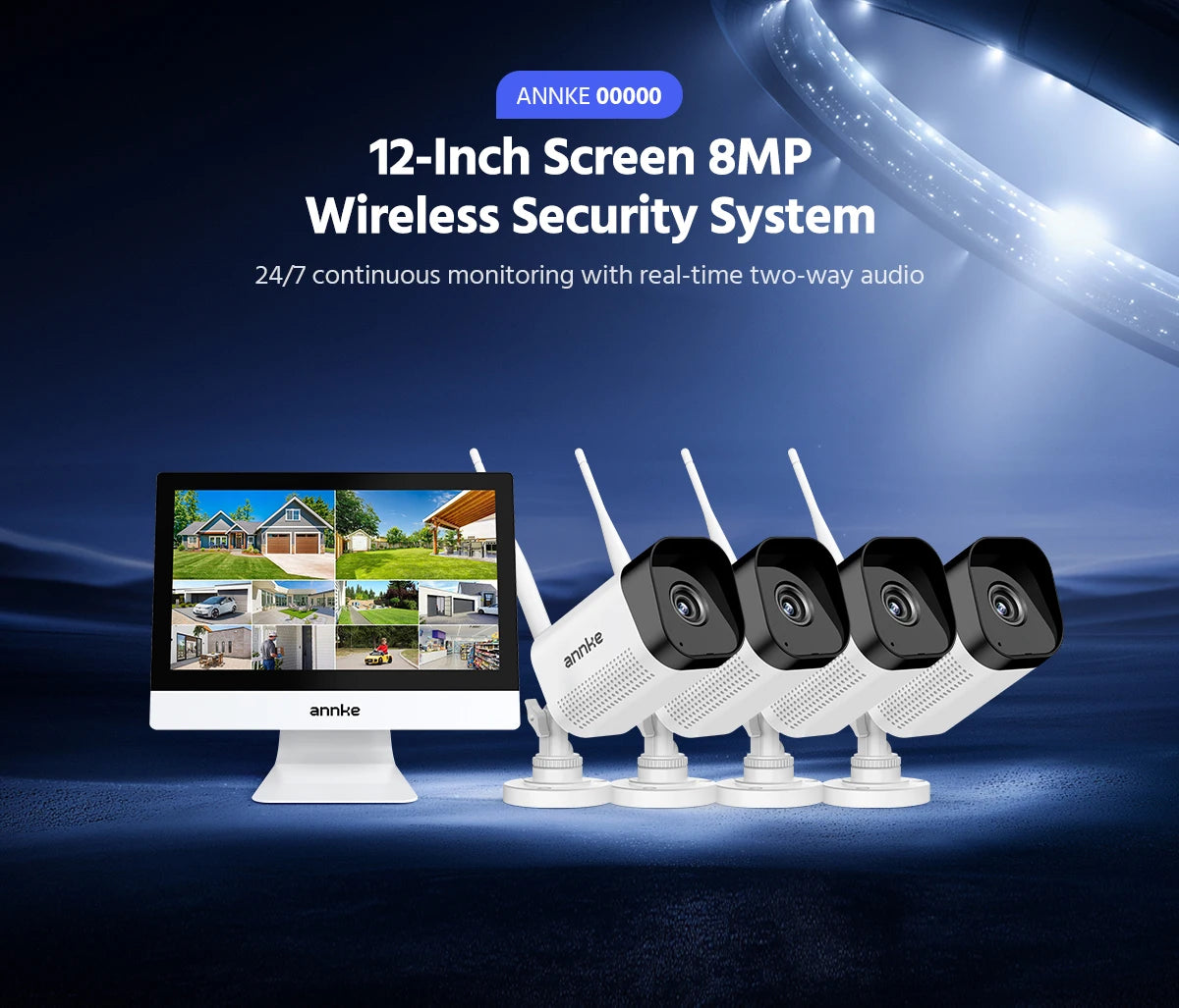 8MP WiFi Security Camera System with 12 Inch LCD