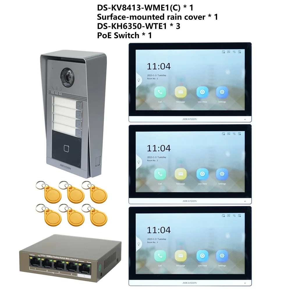 HIKVISION Original Multi-language POE Video intercom KIT,include DS-KV8113-WME1(C) & DS-KH6350-WTE1 & PoE Switch Spy-shop.com