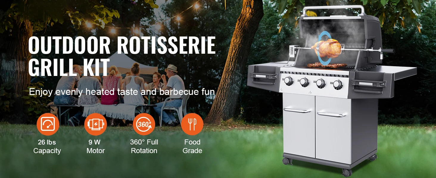 Universal Grill Rotisserie Kit 39-56 Inch Stainless Steel BBQ Kit
