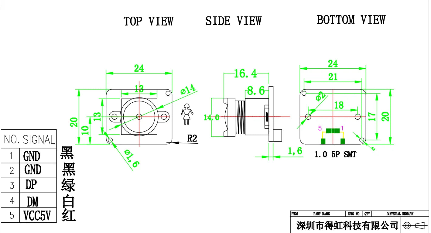 Modulo fotocamera OS05A20 5MP con cavo USB 1M e campo visivo di 100°