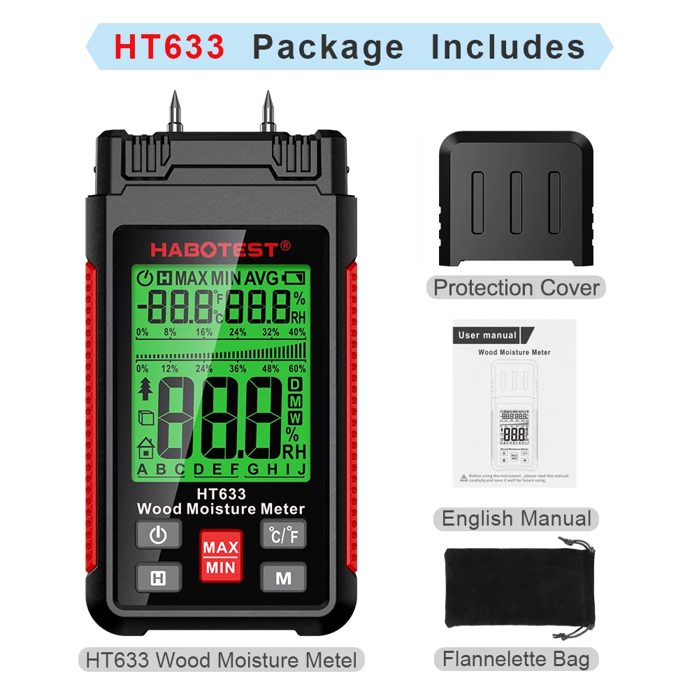 Wood Moisture Meter, Digital Humidity Meter with 3 Colours Backlit LCD,Moisture Meter Detector for Walls,Logs,Firewood,Building