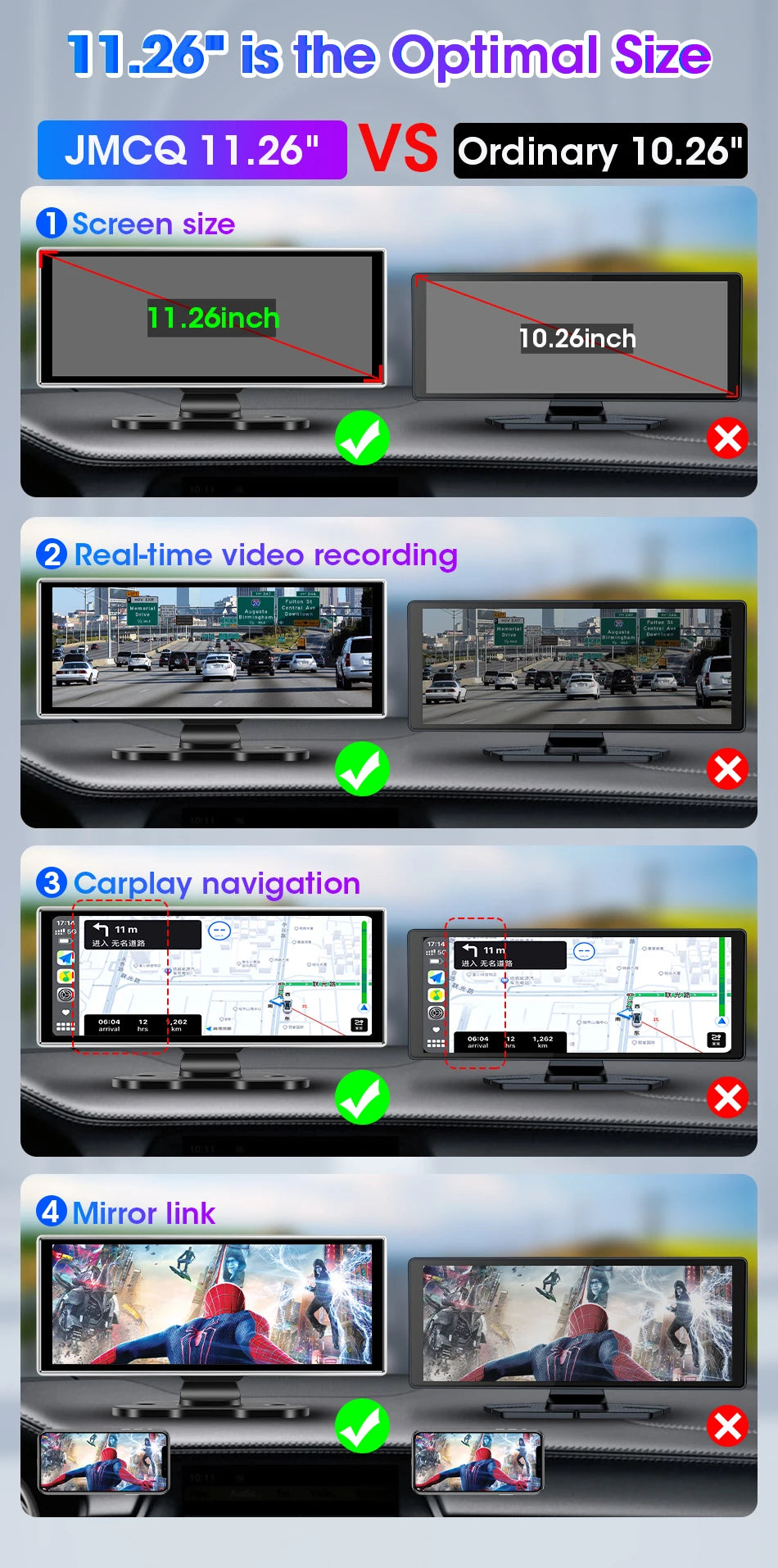 11.26 Inch 4K Dash Cam Rearview Mirror with Rear Camera and GPS