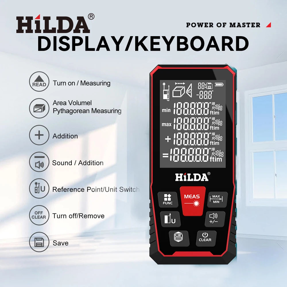 HILDA Laser Distance 50M/100M/120M Rangefinder Profesional Meter Laser Range Finder Ruler Test Tool 
