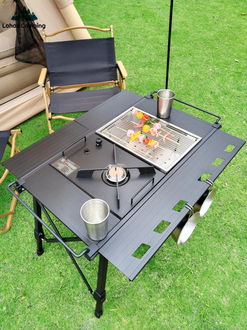 Lohascamping Folding Camping IGT table  Lightweight Backpack roll table multifunctional adjustable leg Desktop burner bbq table 