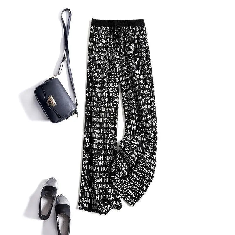 Women’s Floral Wide Leg Drawstring Pants with High Waist