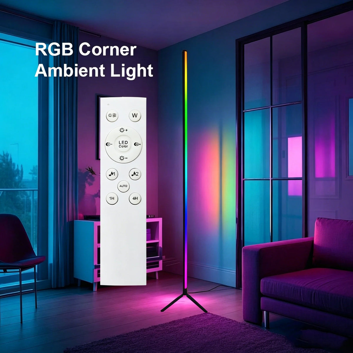 RGB Corner Floor Lamp with Music-Sync Effects