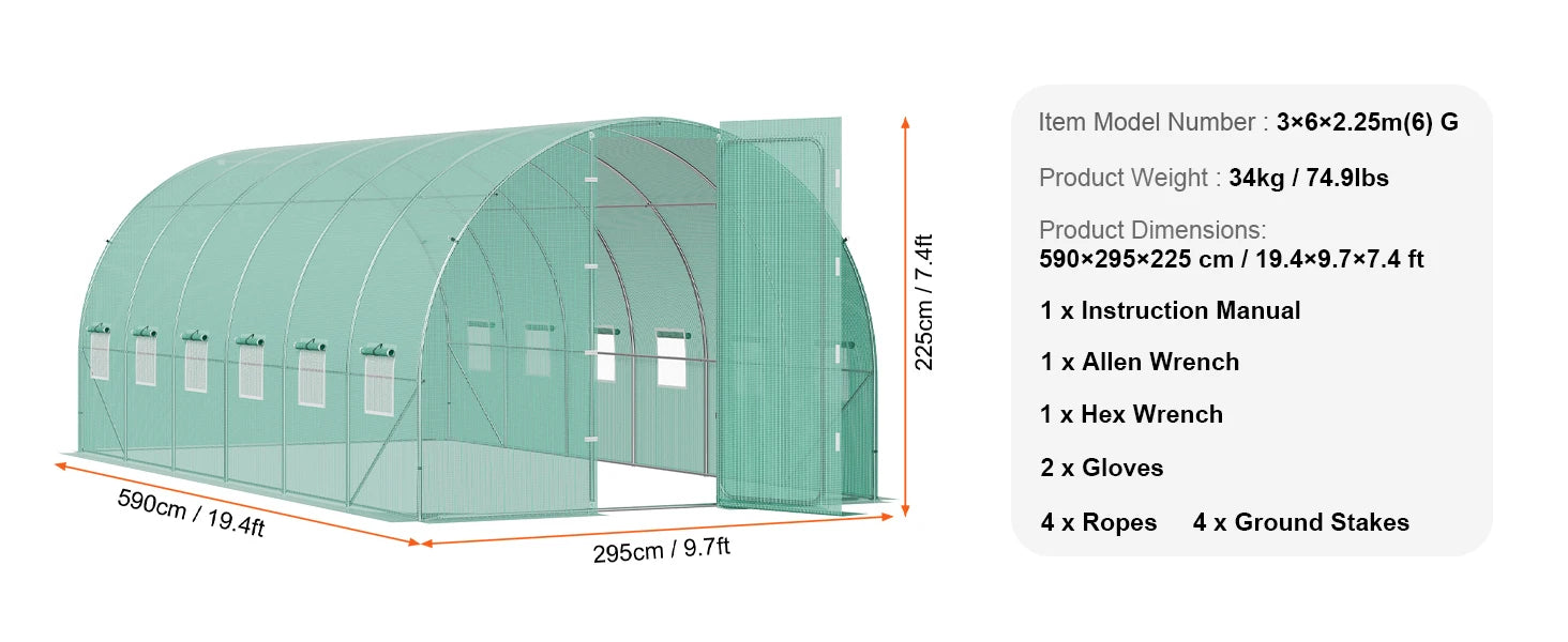 SucceBuy gångin tunnel växthus hoop house växthus tunnel växthus växthus med galvaniserad stålram svängd dörr för utomhusbruk