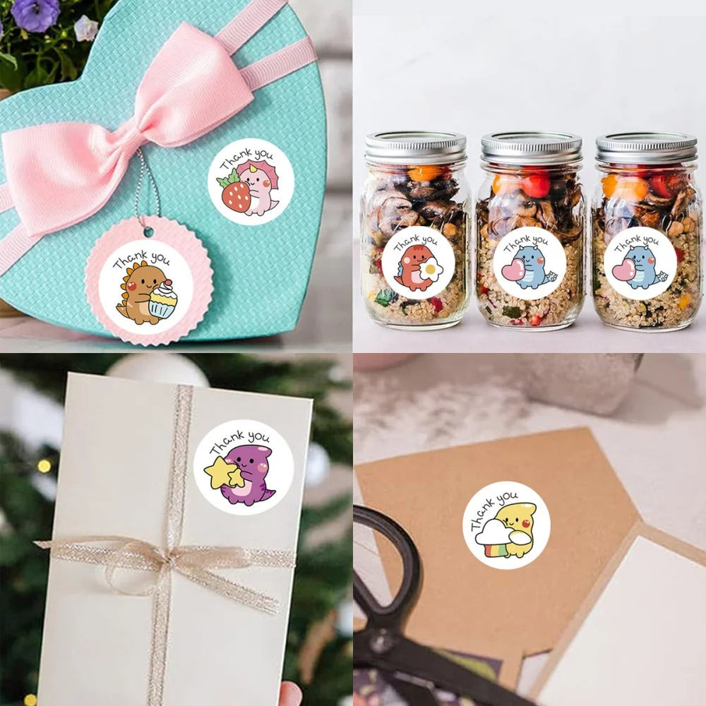 Cartoon Dinosaur Thank You Stickers – 1 Inch Adhesive Labels