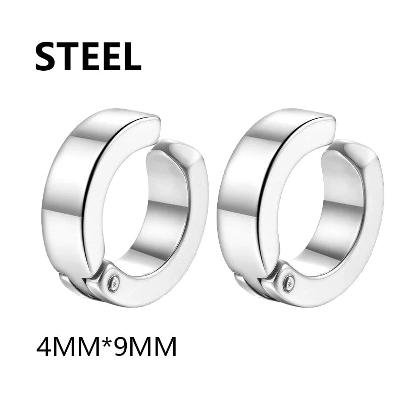 2 Pcs Classic Korean Punk Stainless Steel Ear Clip Earrings for Men Women Black No Pierced Fake Ear Circle New Pop Jewelry 