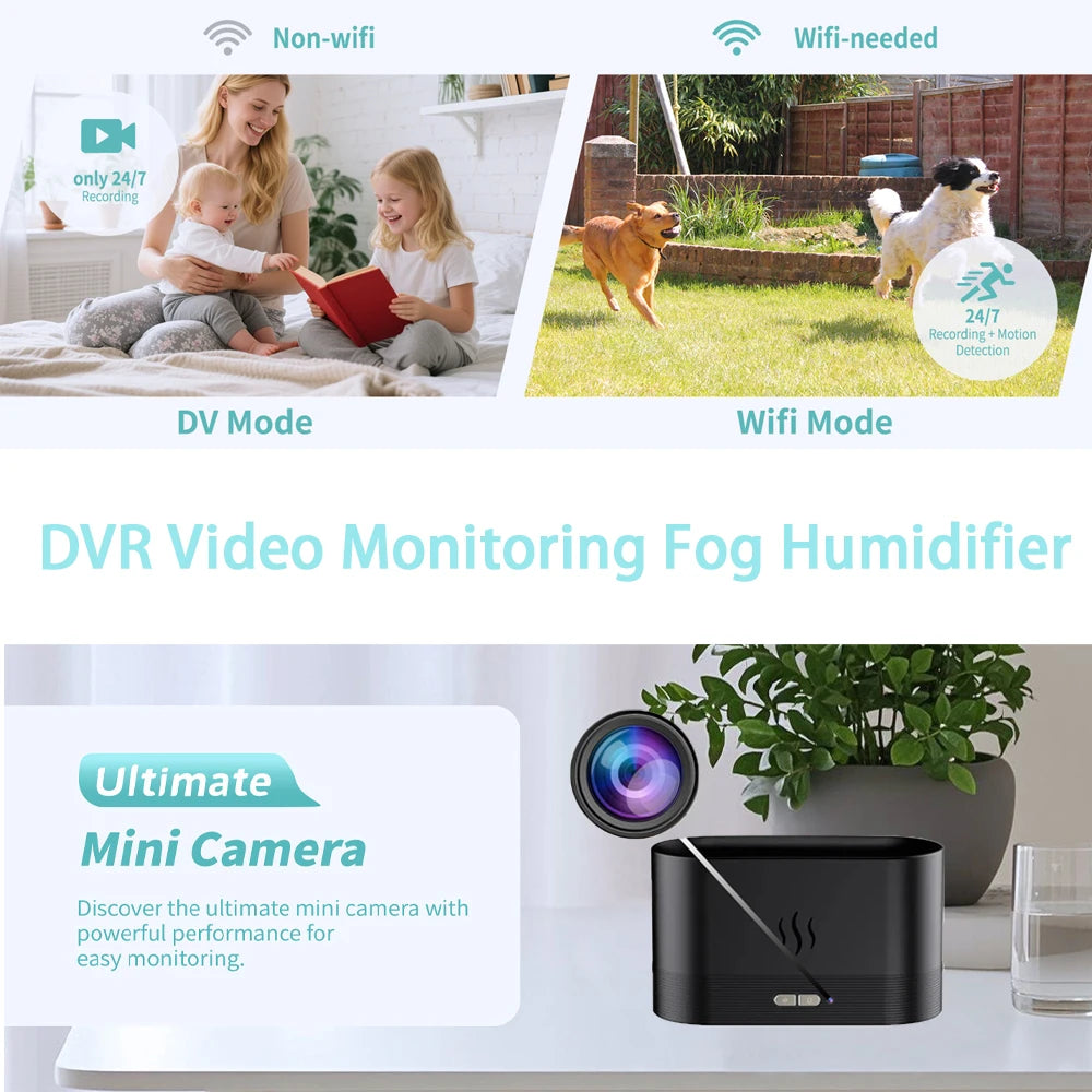 Mini-kamera Full HD 1080P WiFi-kamera Mistfuktare Sidoläge Hemövervakning IR-night-View DVR Monitor Video- och rörelsedetektion