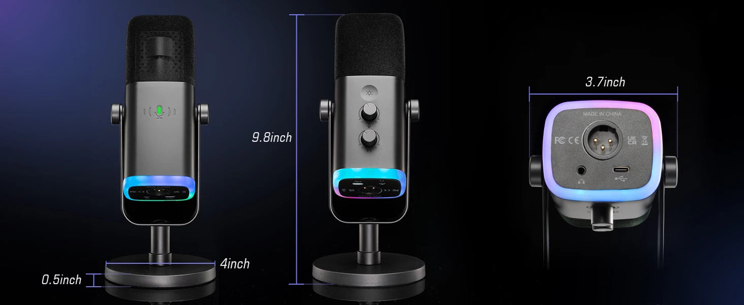 FIFINE USB/XLR Dynamic Microphone with Touch Mute and RGB