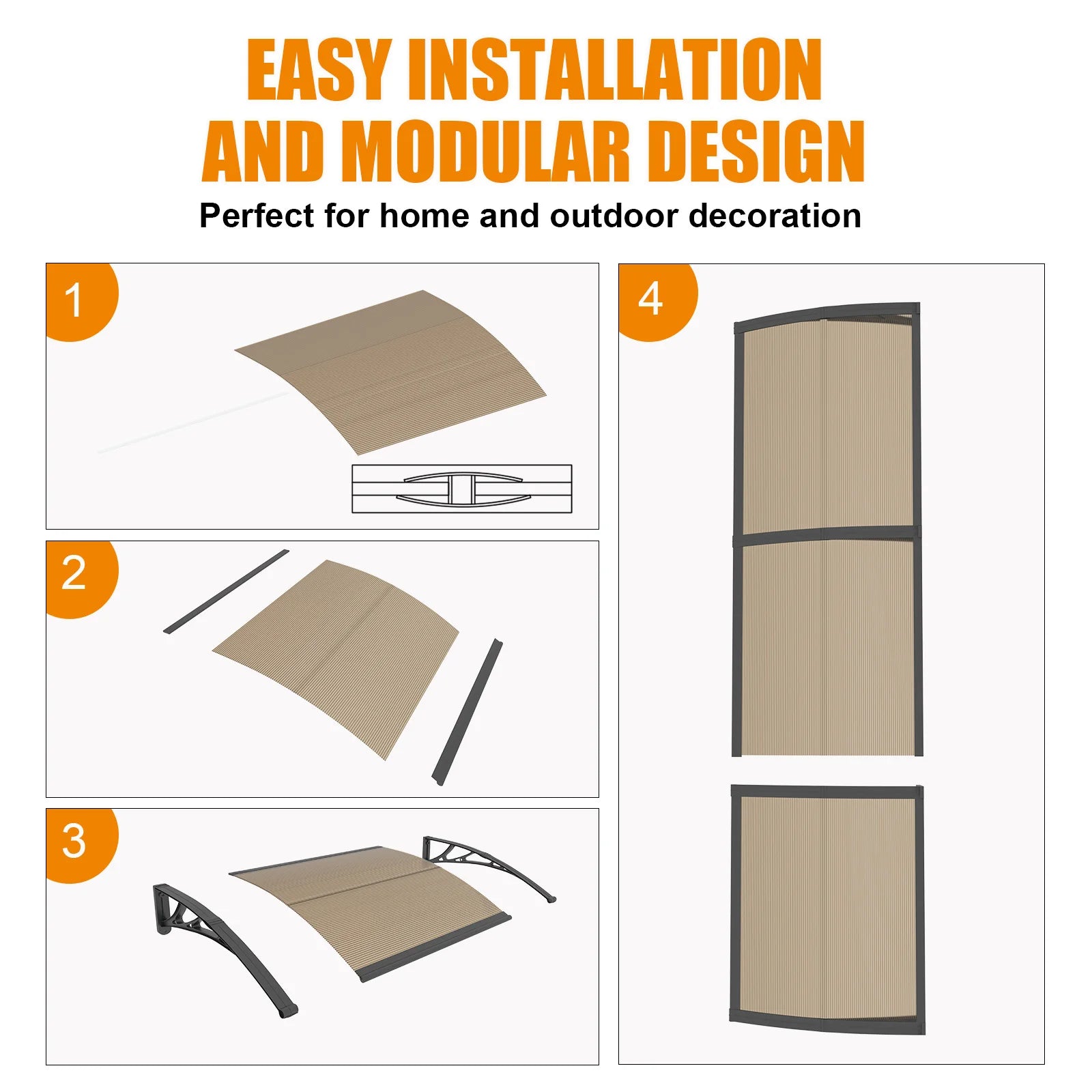 Window & Door Awning Canopy with UV Protection PC Panels