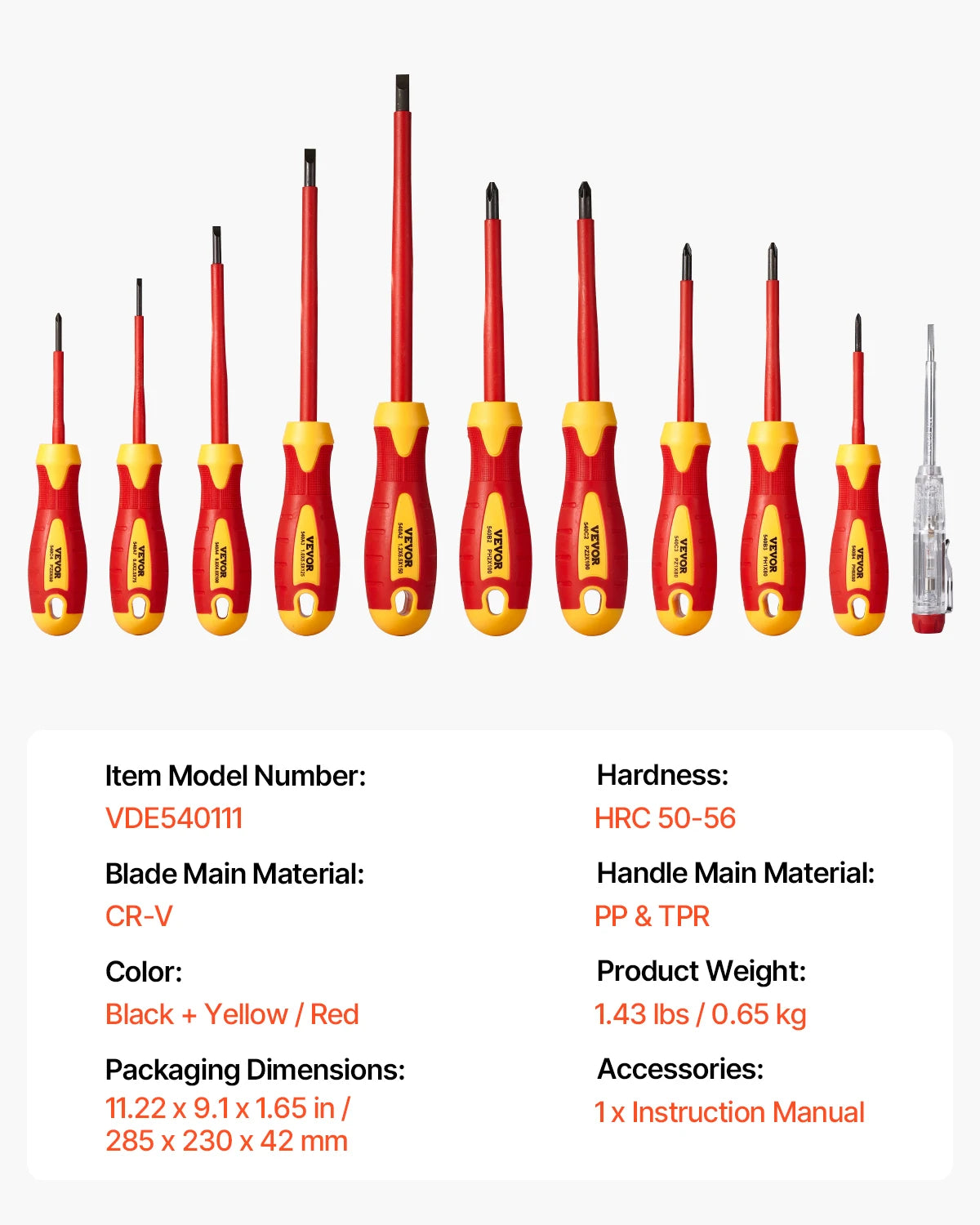 11-Piece 1000V Insulated Screwdriver Set with Voltage Tester