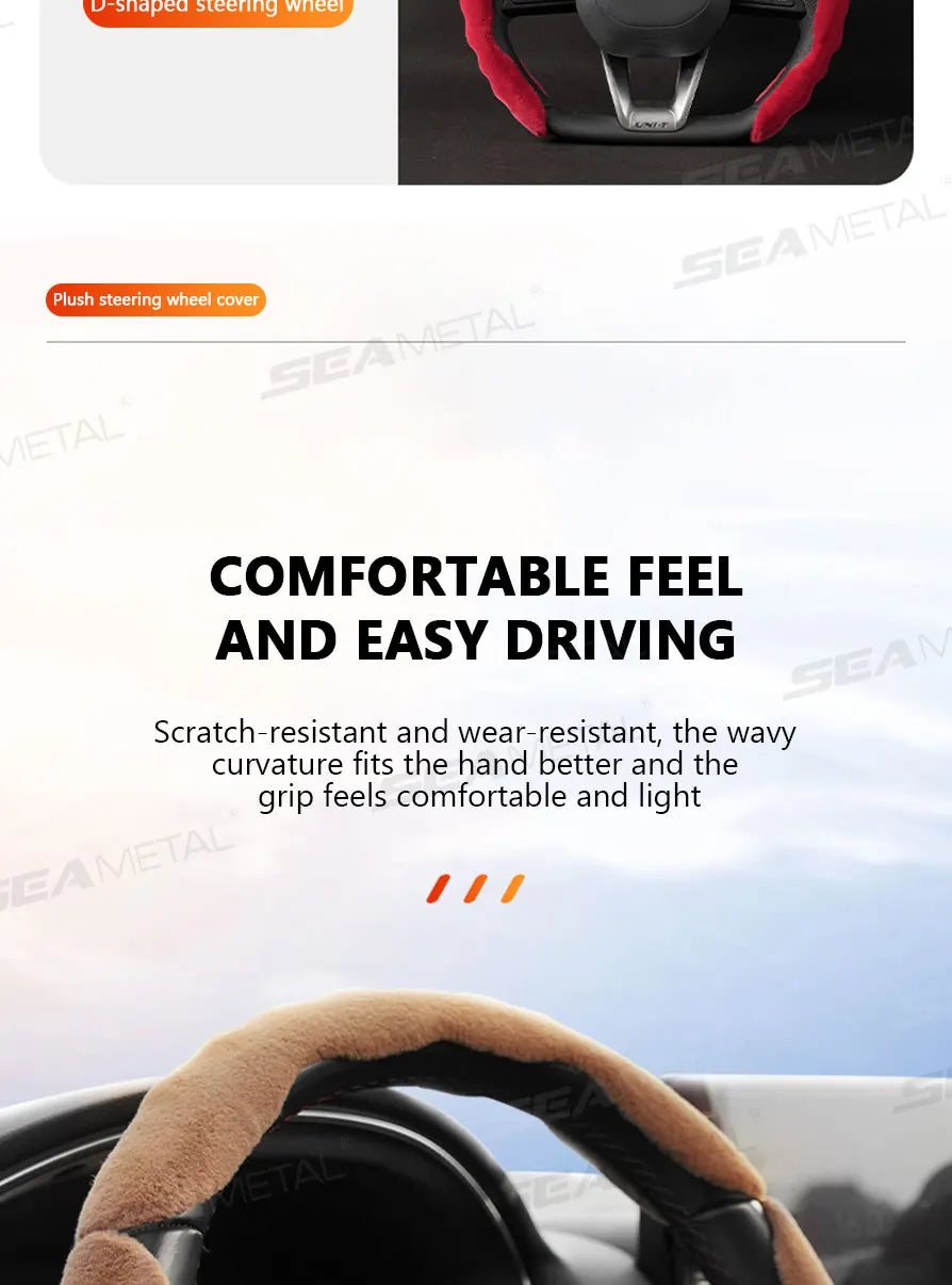 SEAMETAL Winter Steering Wheel Cover Shell Thicken Plush Warm Steering Protector Anti Scratch Car Steer Wheel Cover Non-Slip