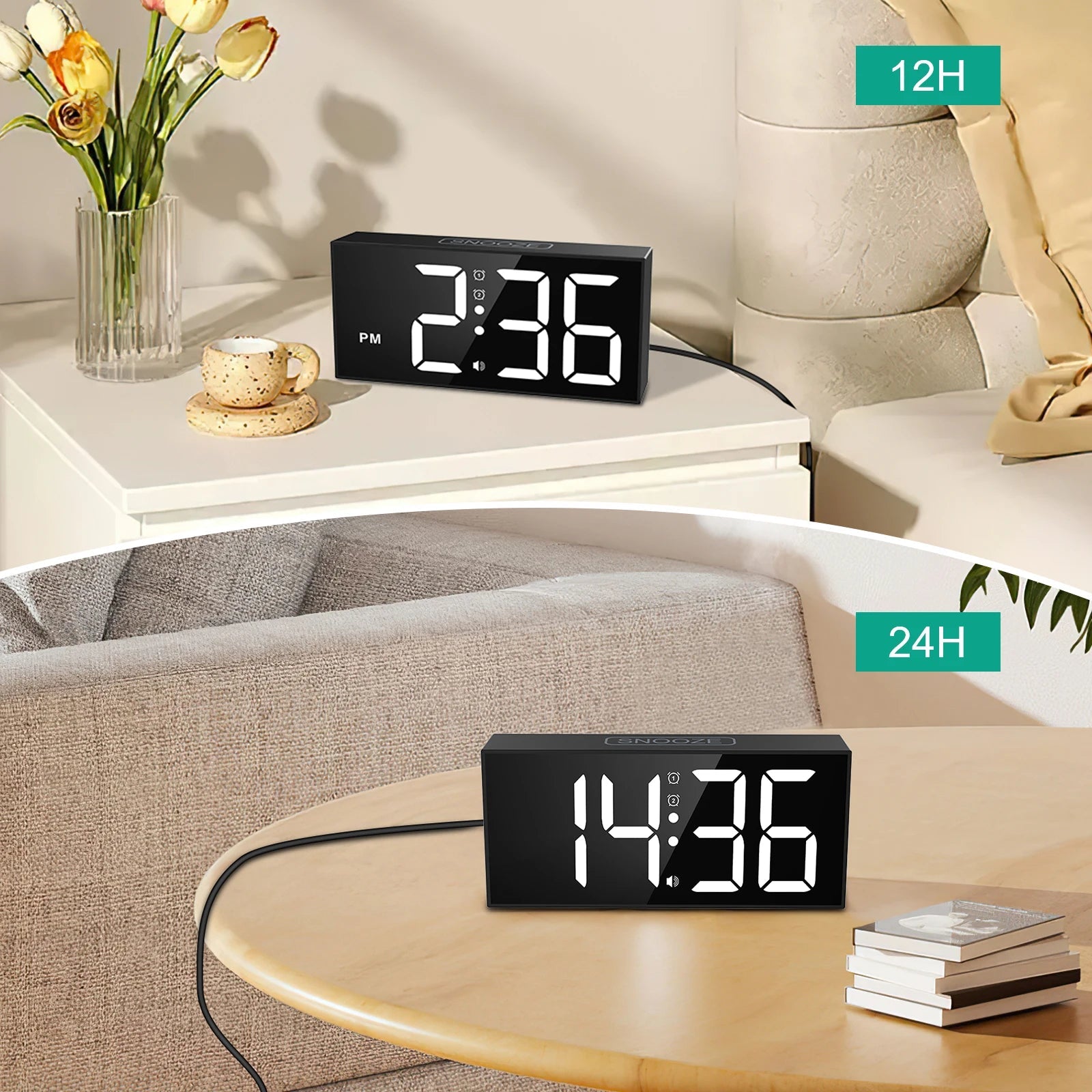ORIA Vibrating Alarm Clock 7.5'' Large Display LED Clock Loud Alarm Clock with Bed Shaker for Heavy Sleepers Hearing Impaired 