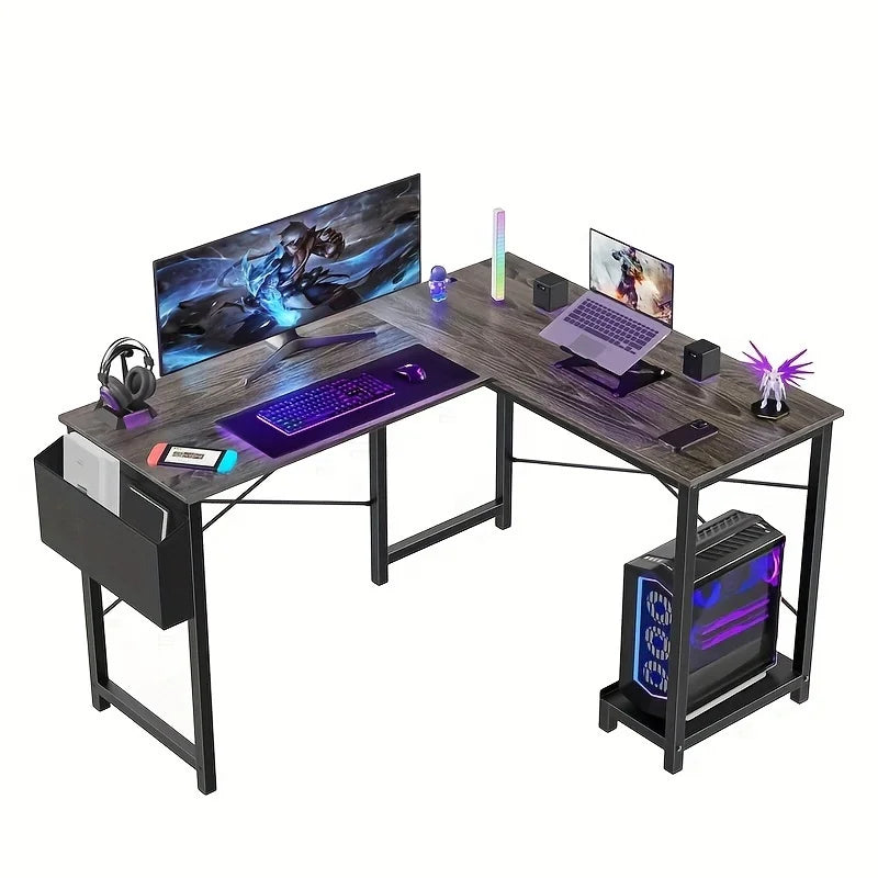 L-Shaped 50 Inch Wooden Office Desk with CPU Shelf