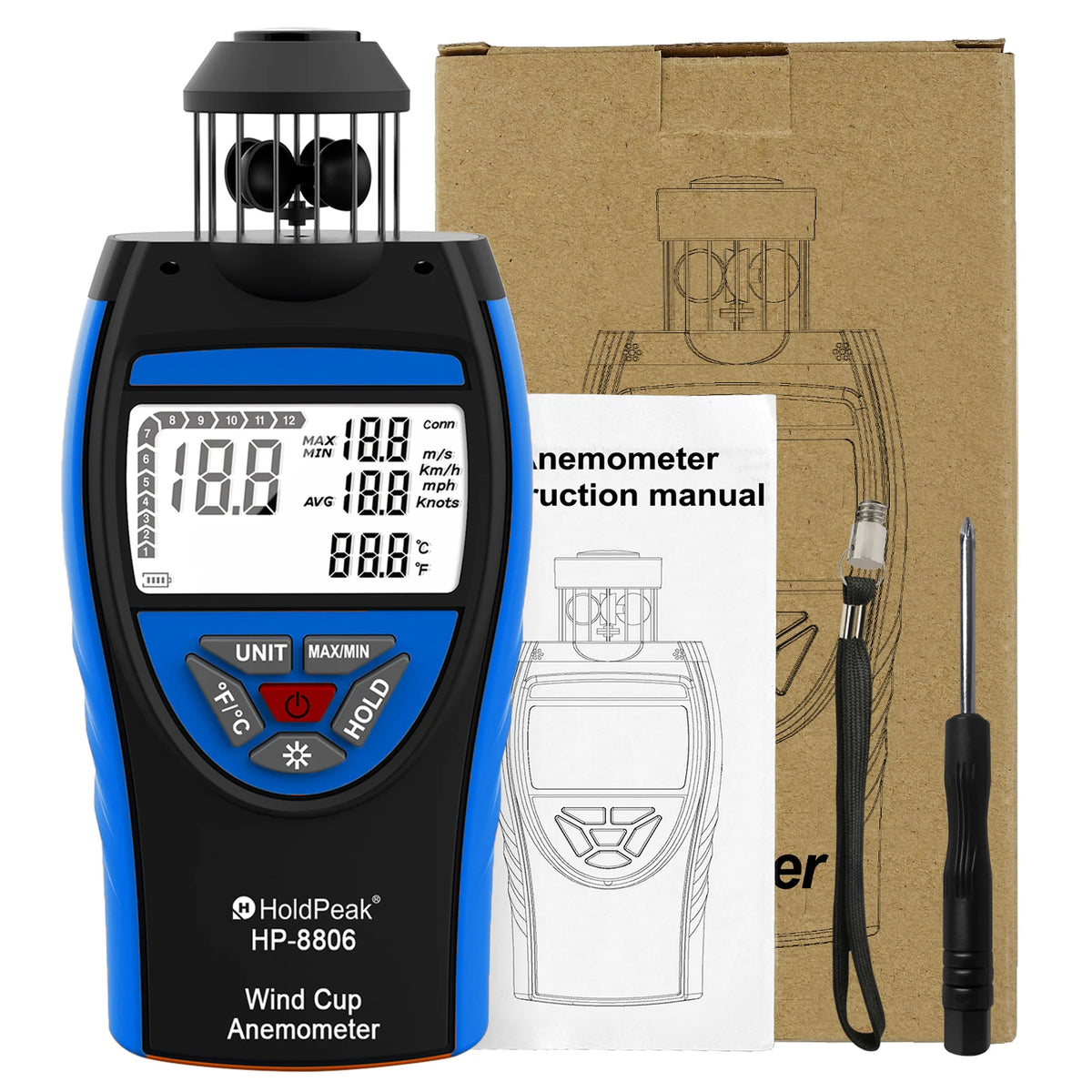 Cup Anemometer with Temperature Display