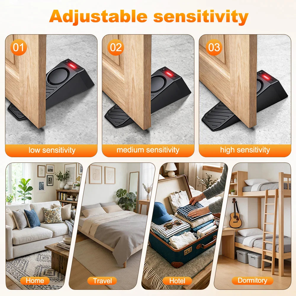 Portable Door Stop Alarm 130dB Sound Light Security Alarm Anti-Theft Anti-Wolf Adjustable Sensitivity Long Battery Life Alarm