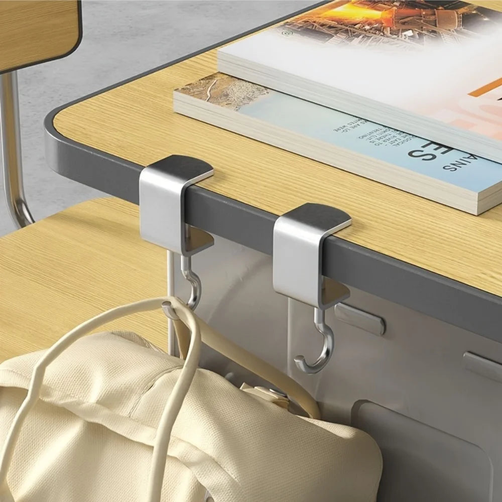 2pcs 360° Rotatable Steel Table Hooks - Detachable, Non-Destructive Installation for Office Desks, School Dormitories 