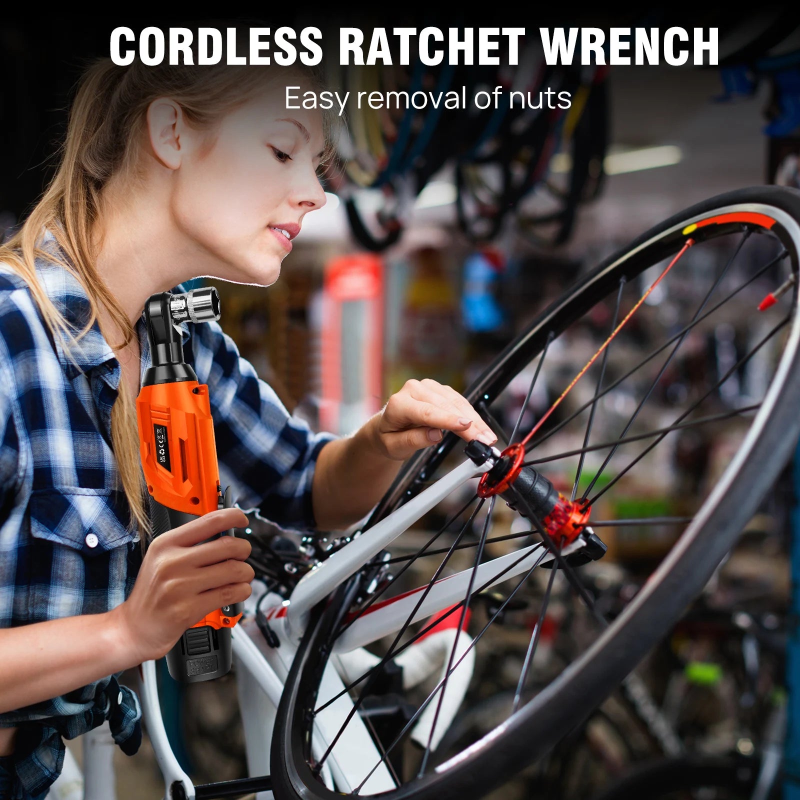 DayPlus 200Nm 3/8" Cordless Electric Ratchet Wrench with 90° Angle Head