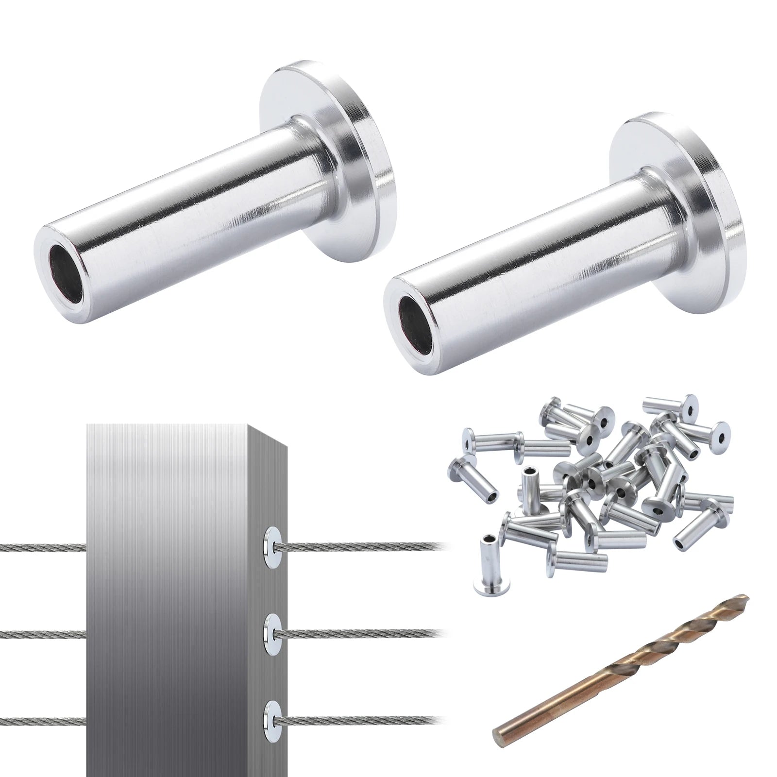SucceBuy 121/81/101 pack T316 nerezové ochranné návleky pro kabel z ocelového lanového ráhla o průměru 1/8" nebo 3/16"