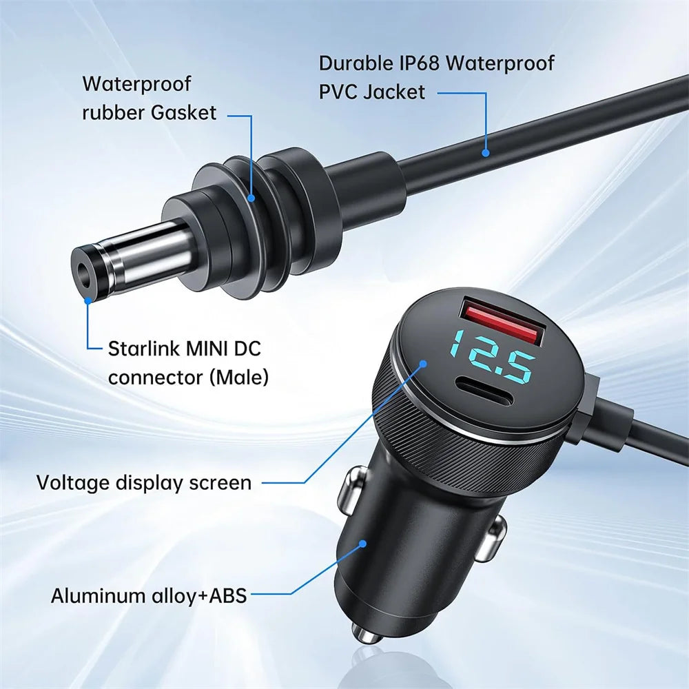 Waterproof Starlink Mini Power Adapter 12V-24V to 30V 2A Step Up Converter,QC3.0+PD Type C Phone Charger with Digital Voltmeter